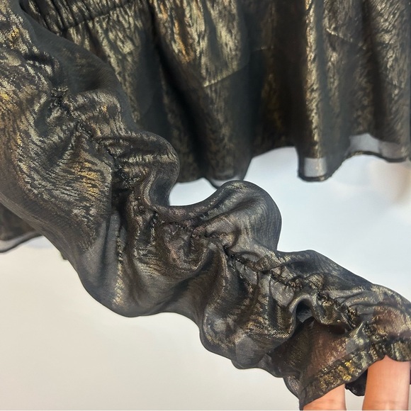 Walter Baker Faulk Puff Bronze Metallic Ruched Peplum Top Size - Picture 10 of 13